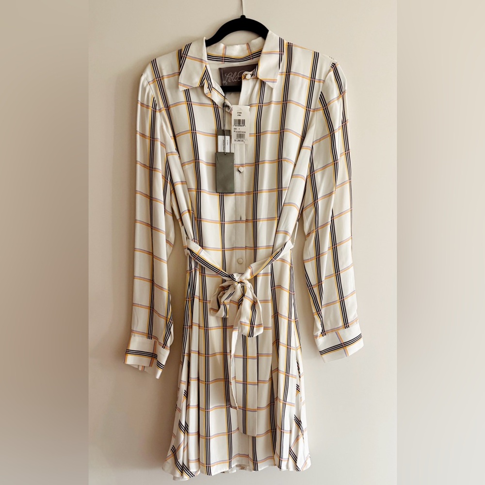 Lela Rose White and Yellow Plaid Dress